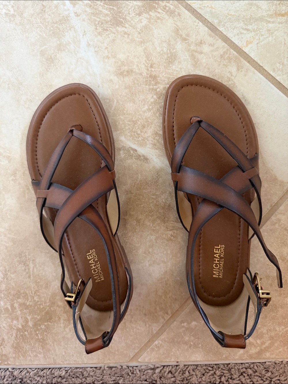 MICHAEL Michael Kors Brown Leather Crisscross Strap Sandals